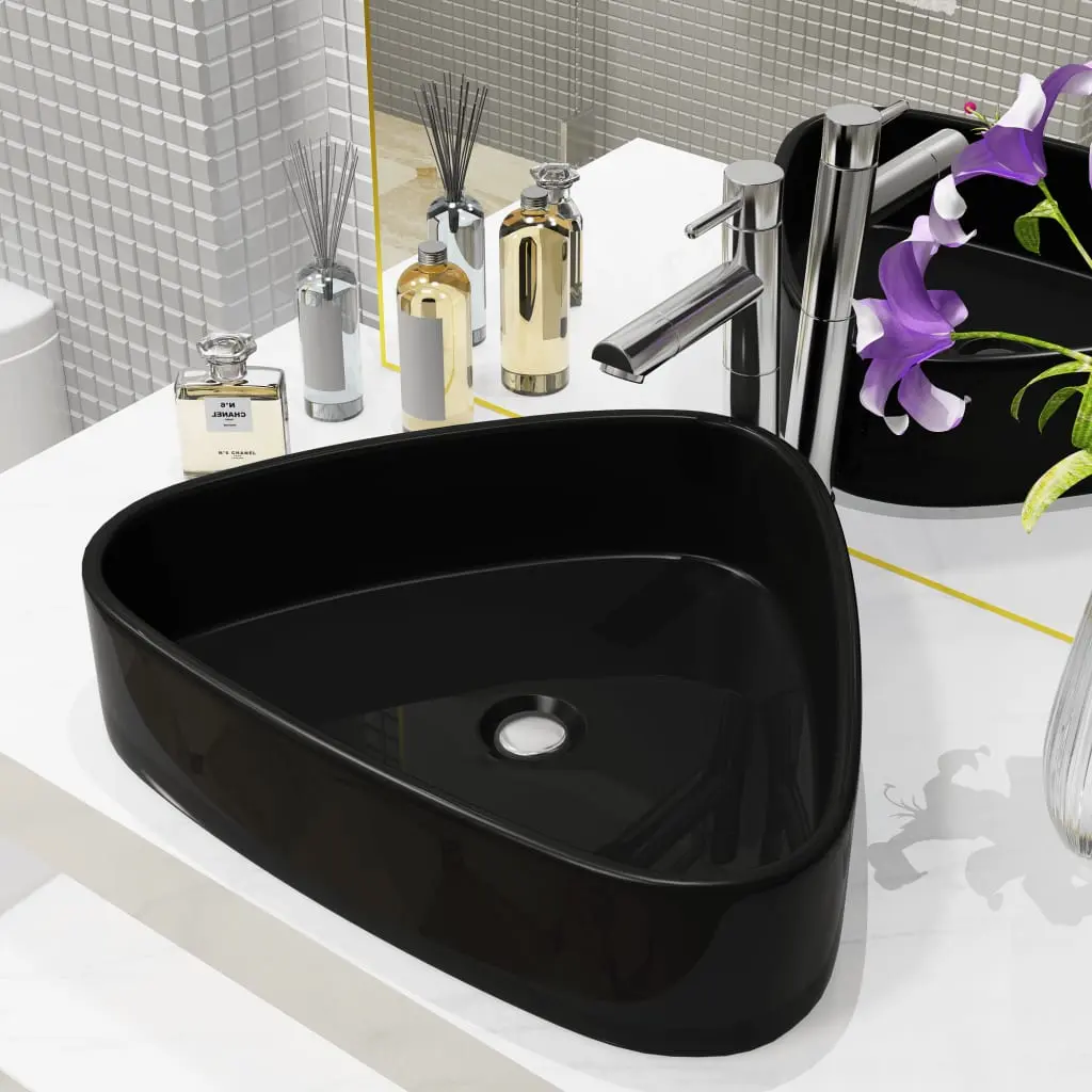 Lavabo Triangolo in Ceramica Nero 50,5x41x12 cm