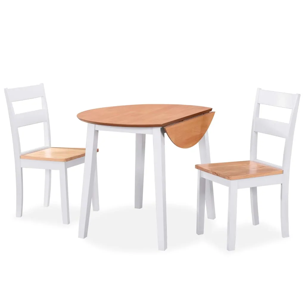 vidaXL Set da Pranzo 3 pz in MDF e Legno di Hevea Bianco