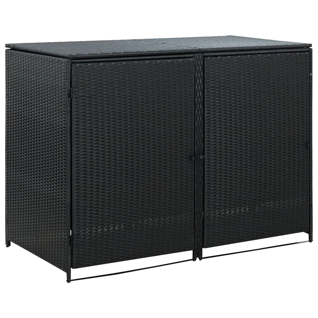 vidaXL Copribidone Doppio per Spazzatura Polyrattan Nero 148x80x111 cm