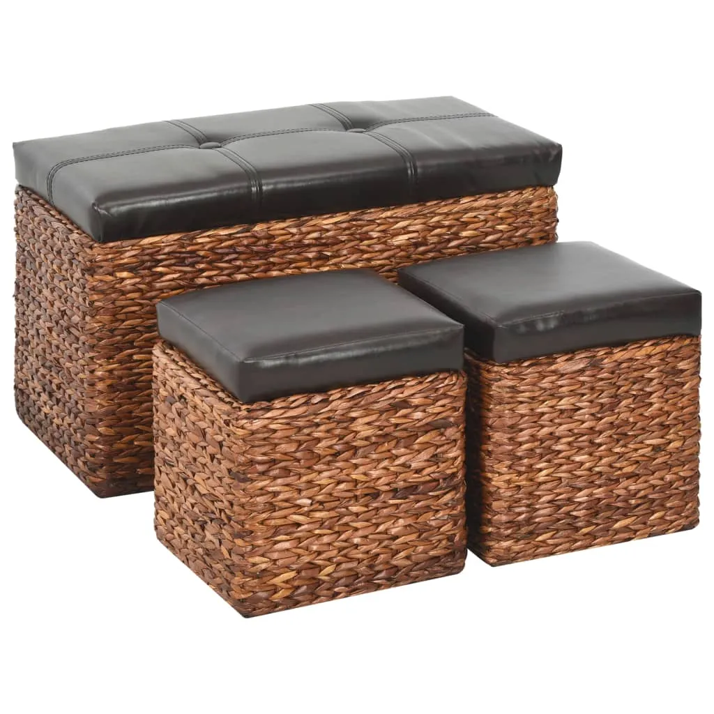 vidaXL Panca e 2 Pouf in Giunco Marrone e Nero