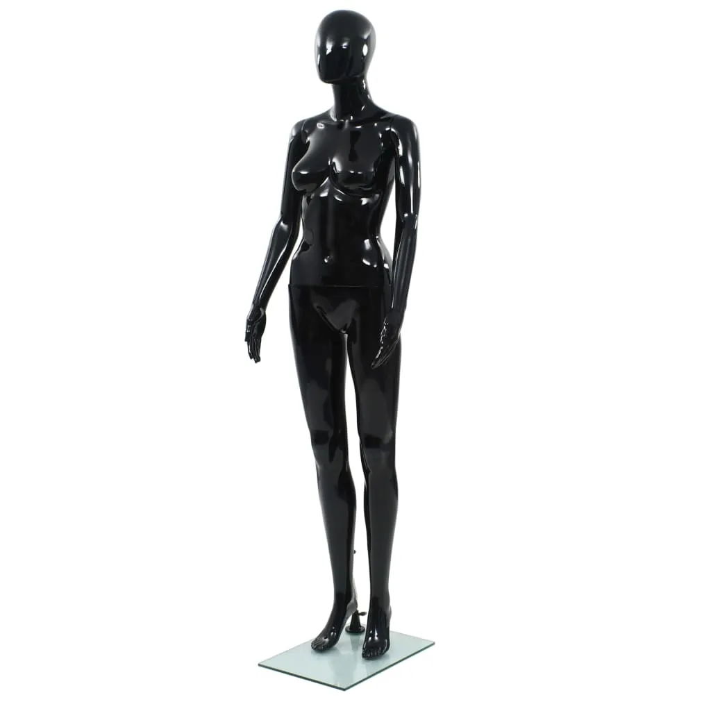 vidaXL Manichino Donna Figura Intera Base in Vetro 175 cm Nero Lucido