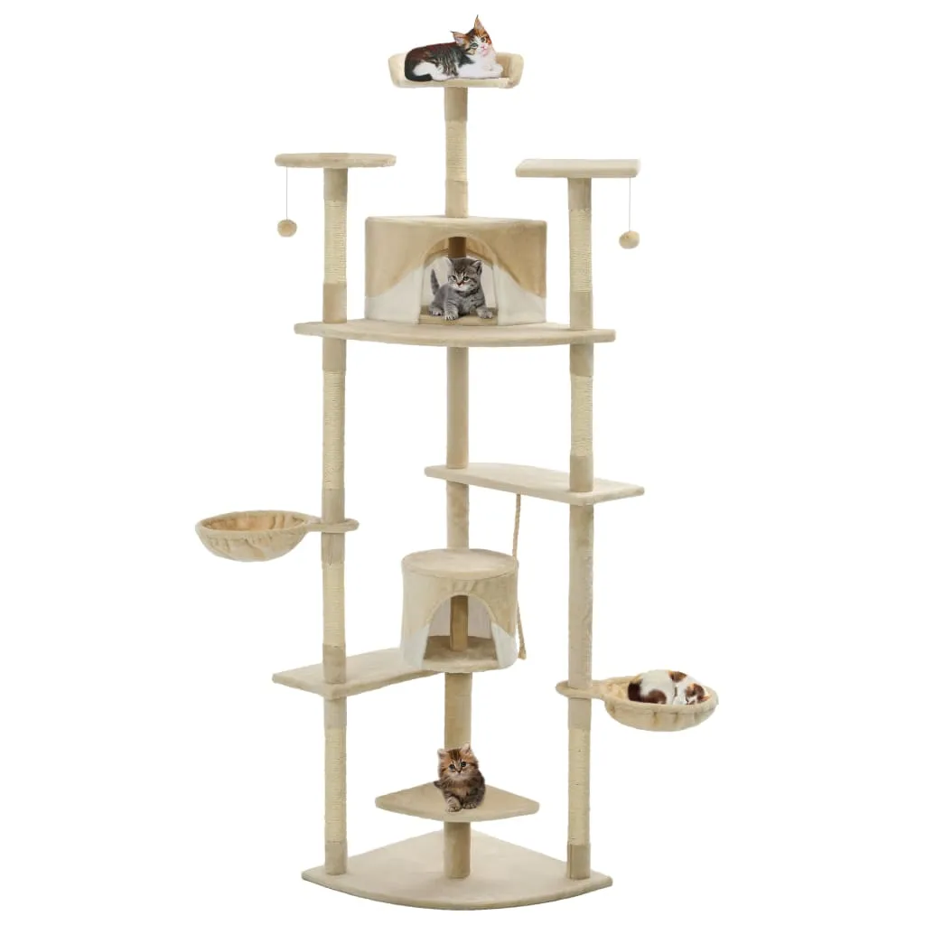 vidaXL Albero per Gatti e Tiragraffi in Sisal 203 cm Beige e Bianco