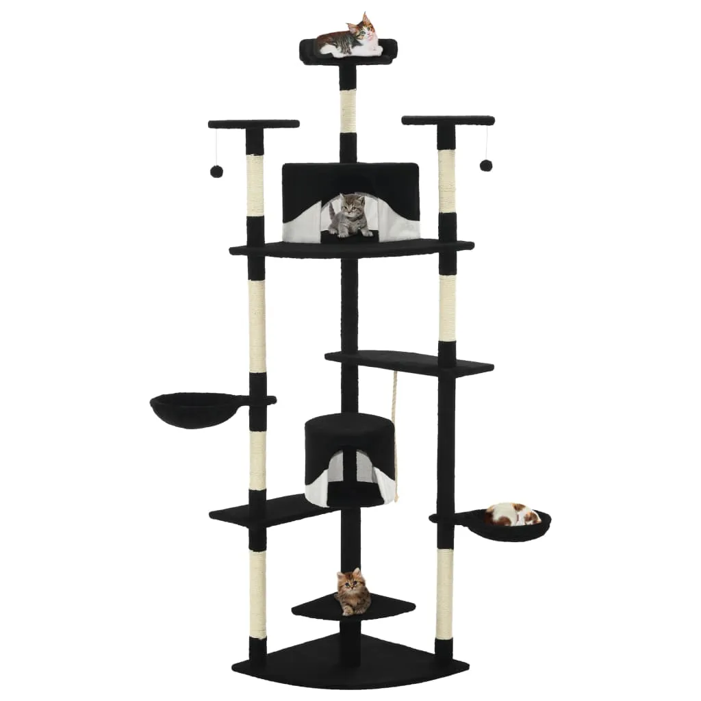 vidaXL Albero per Gatti e Tiragraffi in Sisal 203 cm Nero e Bianco