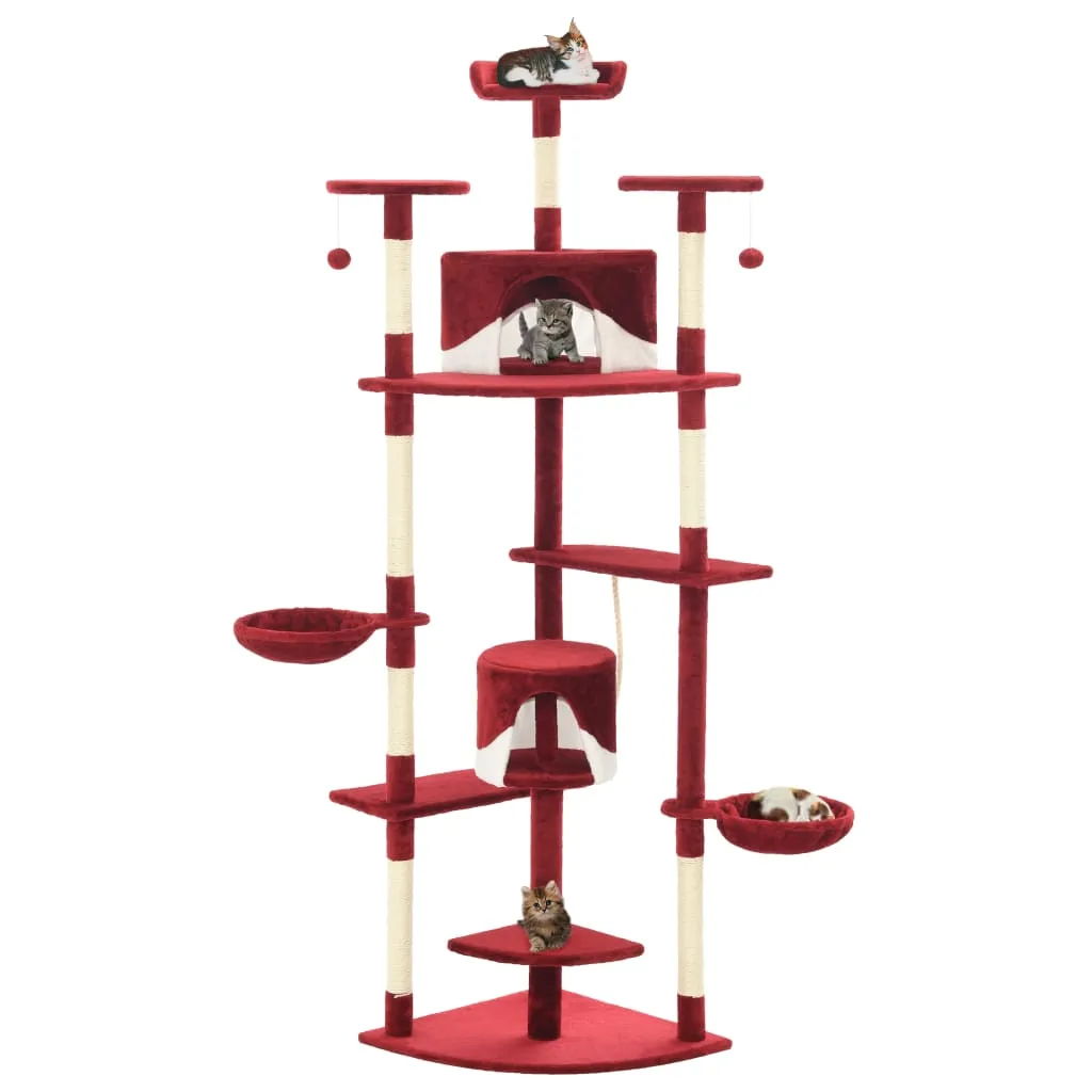 vidaXL Albero per Gatti e Tiragraffi in Sisal 203 cm Rosso e Bianco