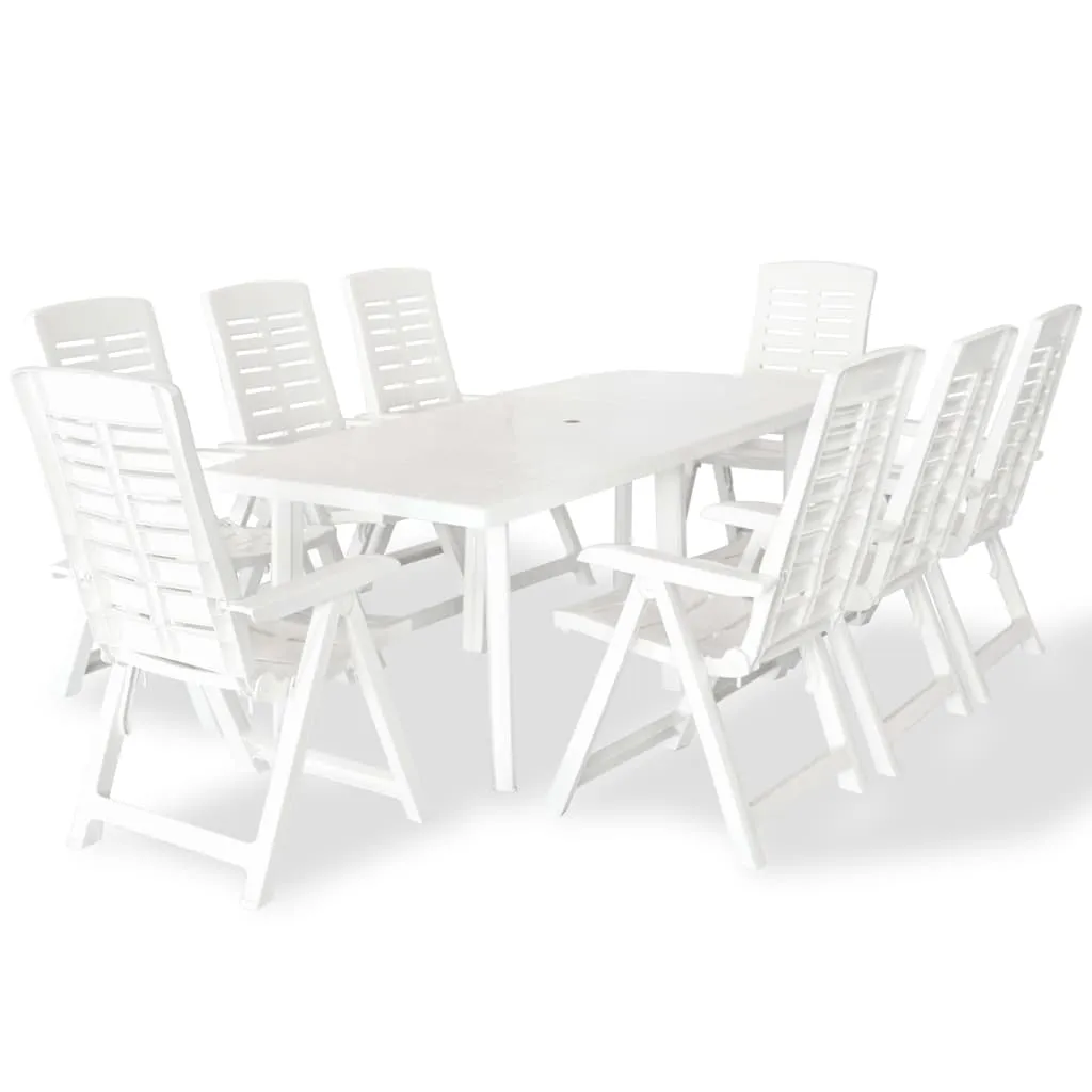 vidaXL Set da Pranzo da Giardino 9 pz in Plastica Bianco