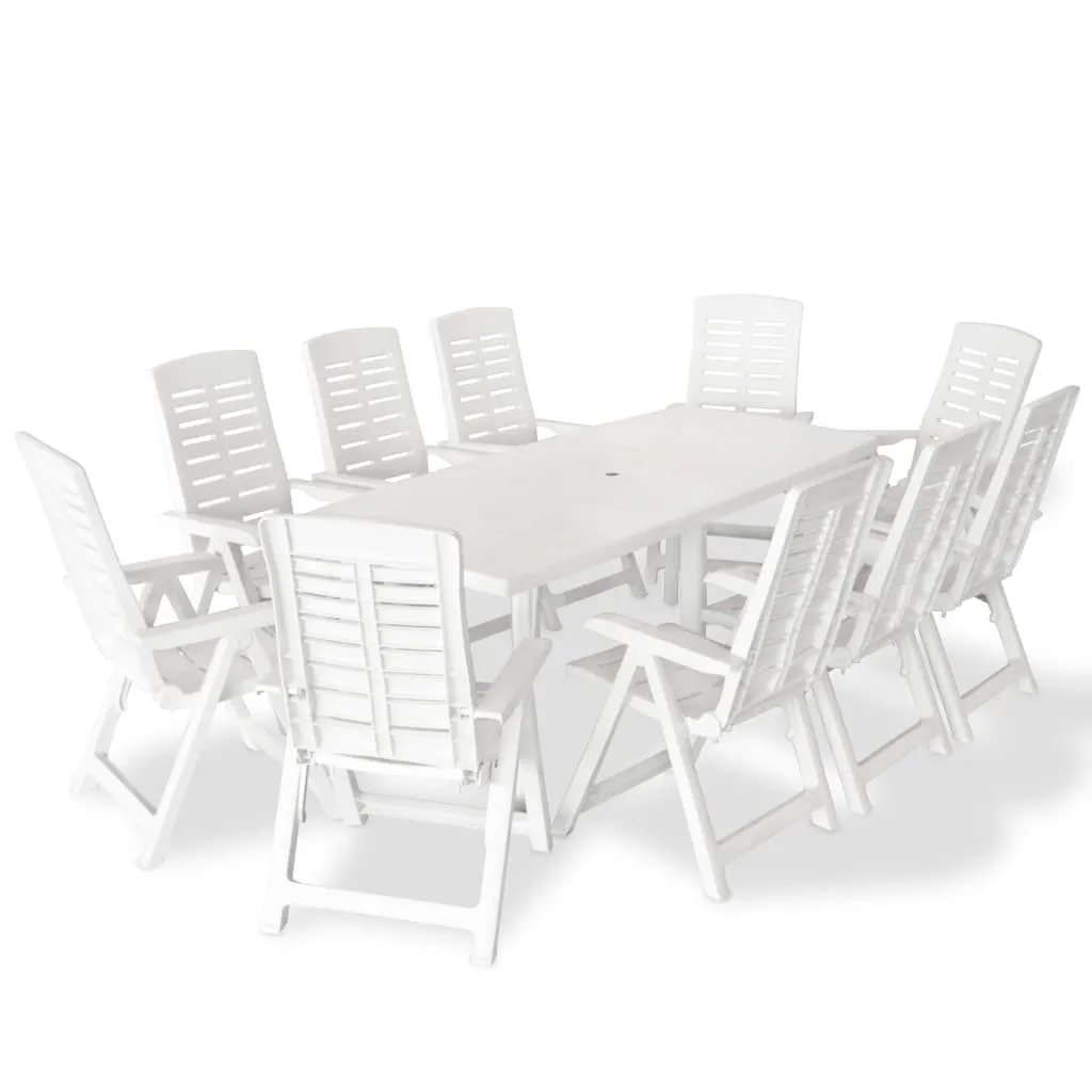 vidaXL Set da Pranzo da Giardino 11 pz in Plastica Bianco