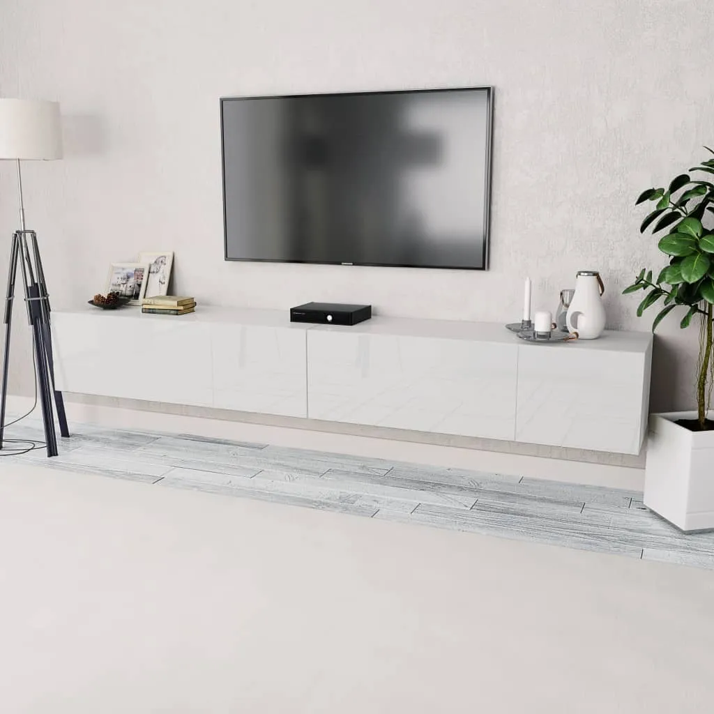 vidaXL Mobili TV 2 pz in Legno Multistrato 120x40x34 cm Bianco Lucido