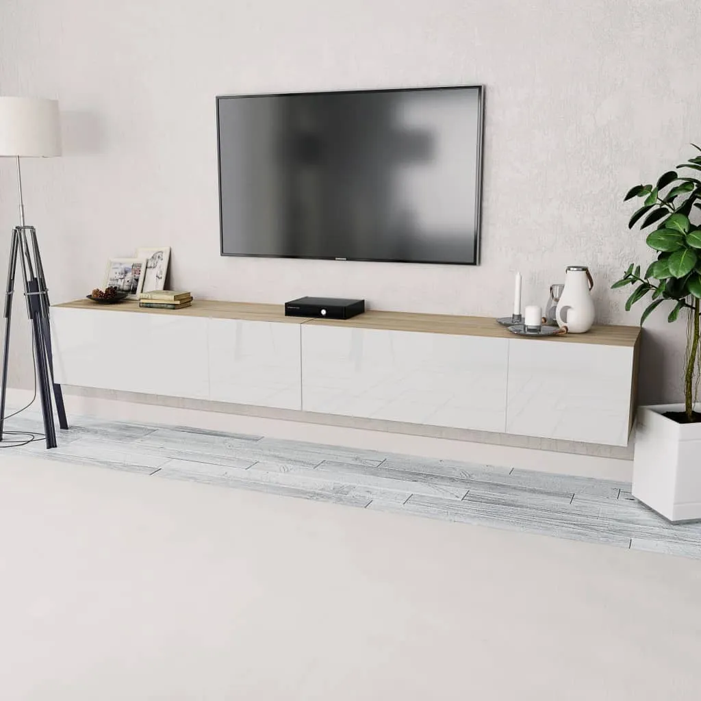 vidaXL Mobili TV 2 pz Legno Multistrato 120x40x34 Bianco Lucido Rovere