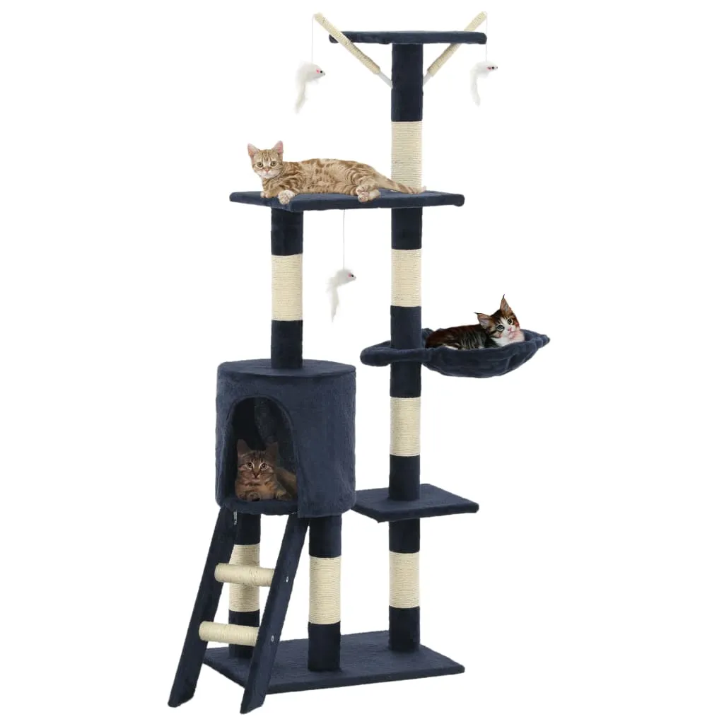 vidaXL Albero per Gatti con Tiragraffi in Sisal 138 cm Blu Scuro