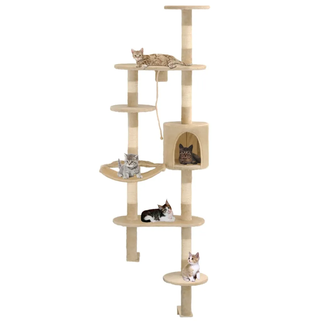 vidaXL Albero per Gatti con Tiragraffi in Sisal da Parete 194 cm Beige