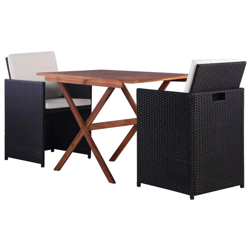 vidaXL Set da Bistrot 3 pz in Polyrattan e Legno di Acacia Nero