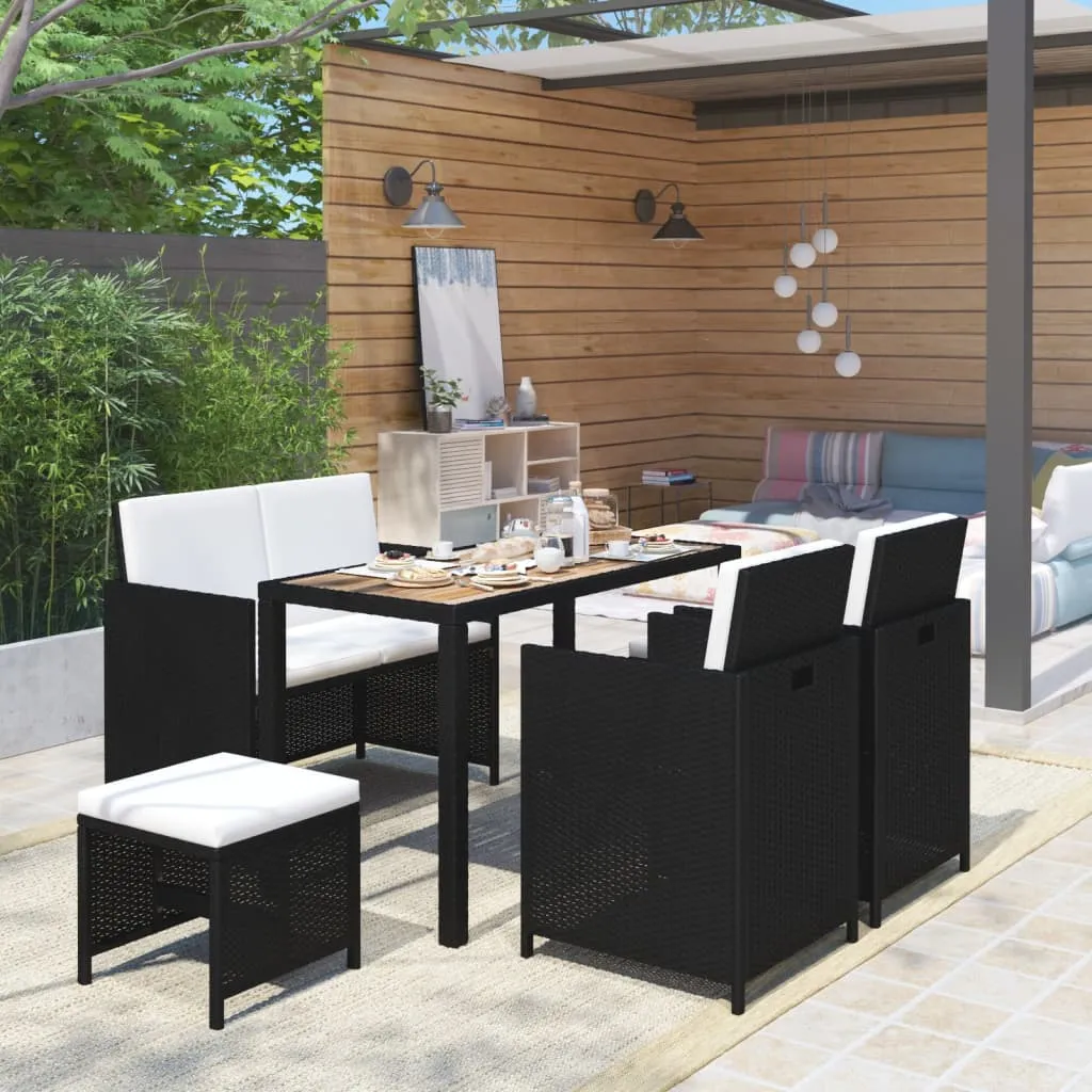 vidaXL Set da Pranzo da Giardino 6 pz in Polyrattan e Acacia Nero