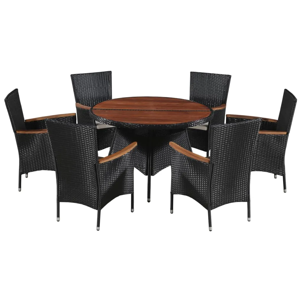 vidaXL Set da Pranzo da Giardino 7 pz in Polyrattan e Acacia Nero