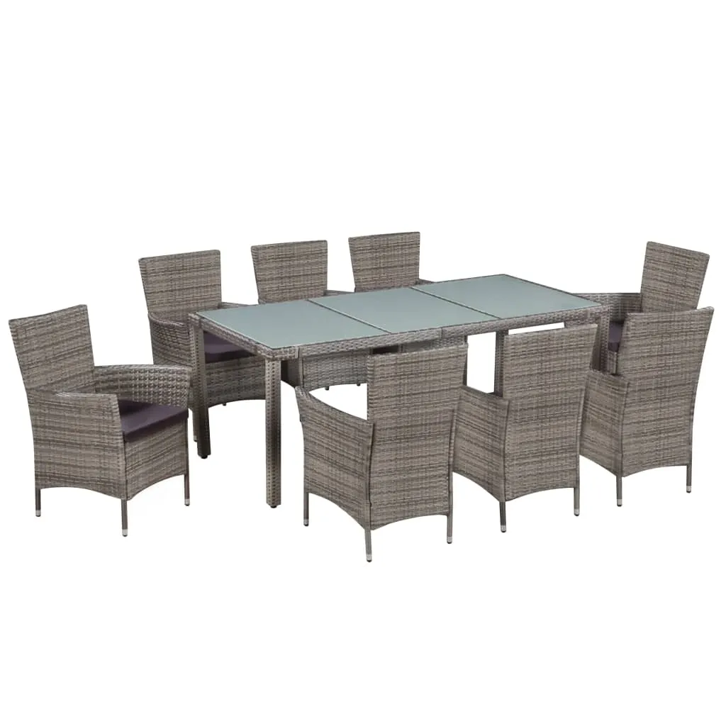 vidaXL Set da Pranzo da Giardino 9 pz con Cuscini in Polyrattan Grigio