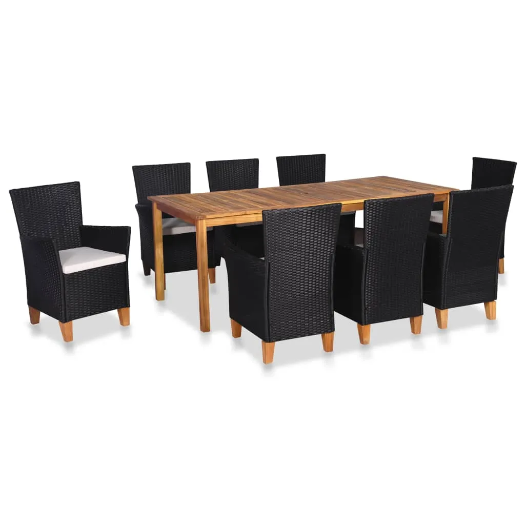 vidaXL Set da Pranzo da Giardino 9 pz in Polyrattan Nero e Marrone