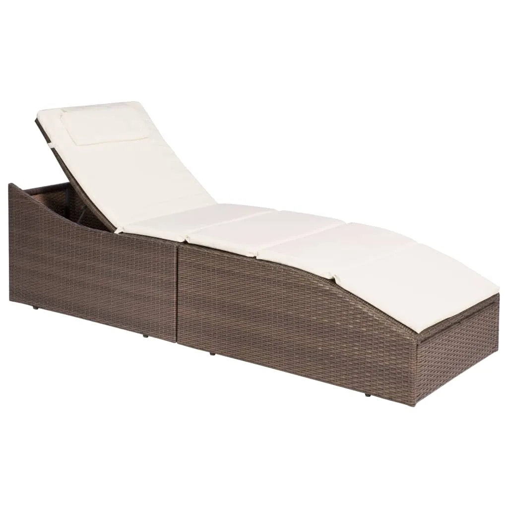 vidaXL Lettino con Cuscino in Polyrattan Marrone