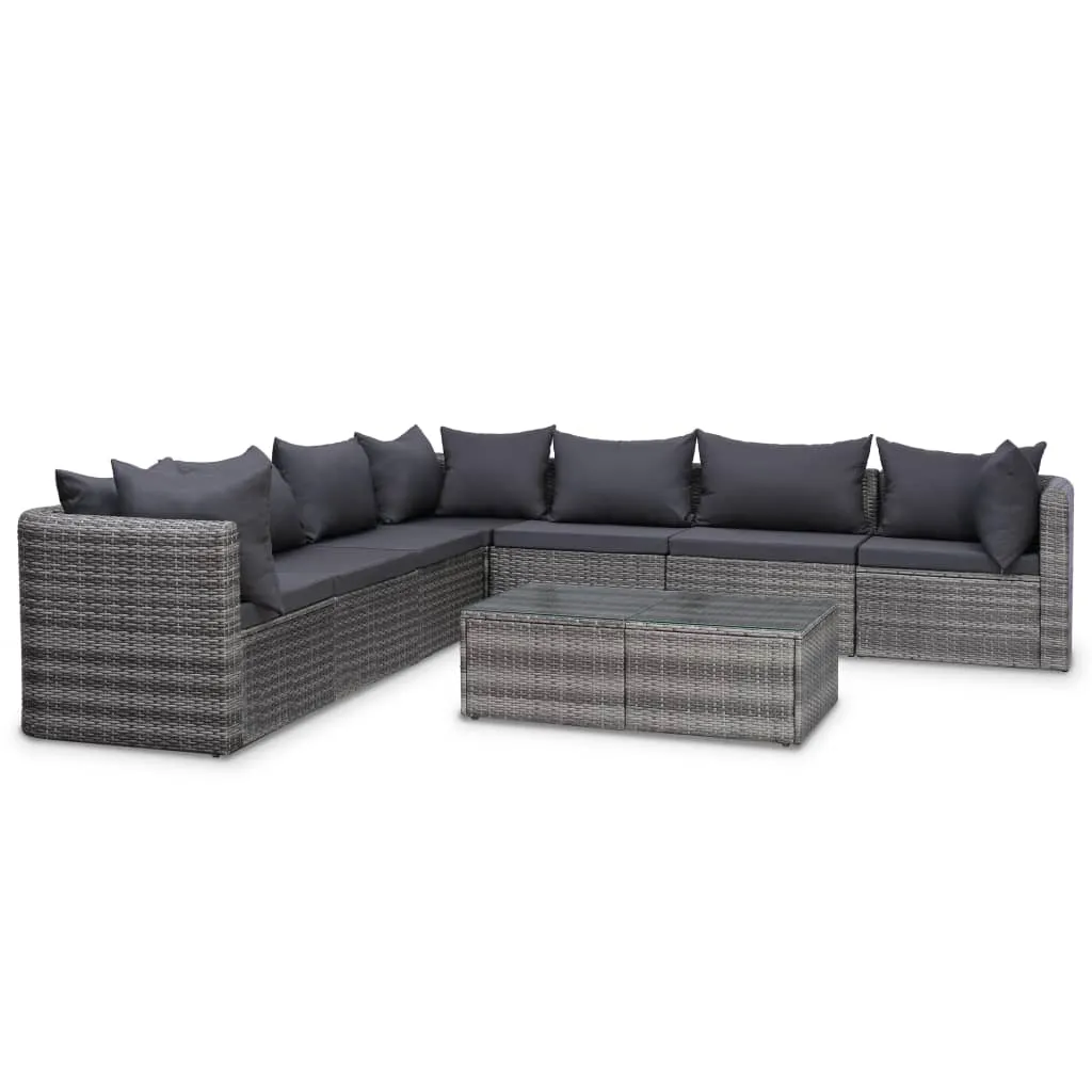 vidaXL Set Divani da Giardino 8 pz con Cuscini in Polyrattan Grigio