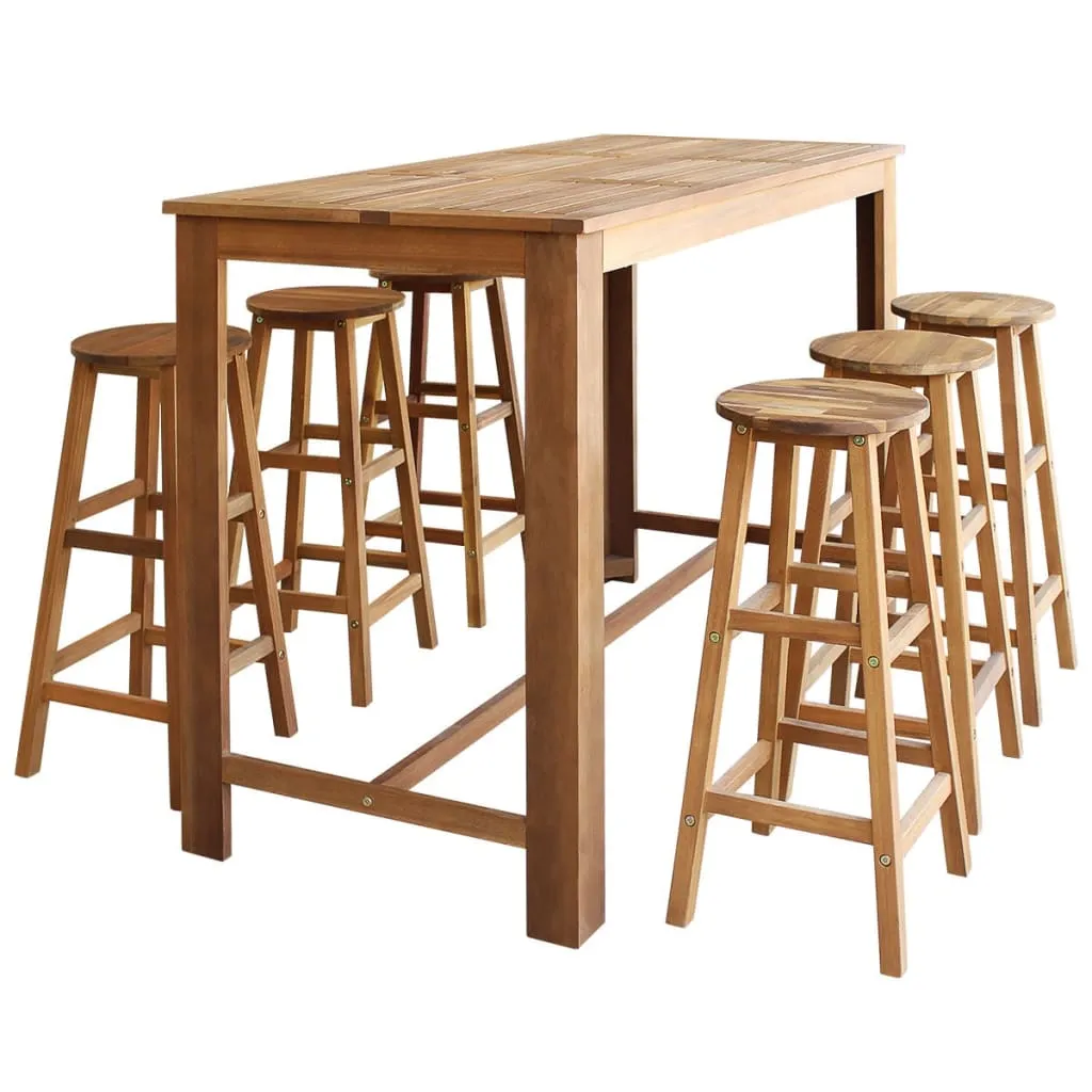 vidaXL Tavolo e Sgabelli Bar Set 7 pz in Legno Massello di Acacia