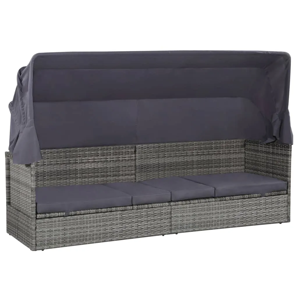 vidaXL Lettino da Giardino con Tettuccio Grigio 205x62 cm Polyrattan