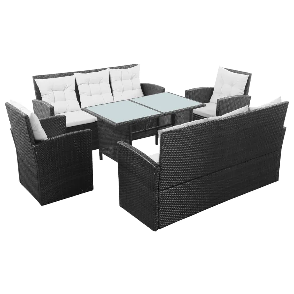 vidaXL Set Divani da Giardino 5 pz con Cuscini in Polyrattan Nero