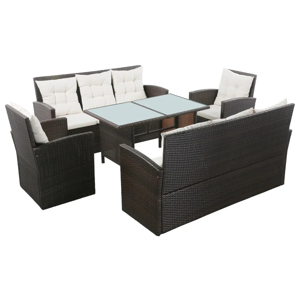 vidaXL Set Divani da Giardino 5 pz con Cuscini in Polyrattan Marrone