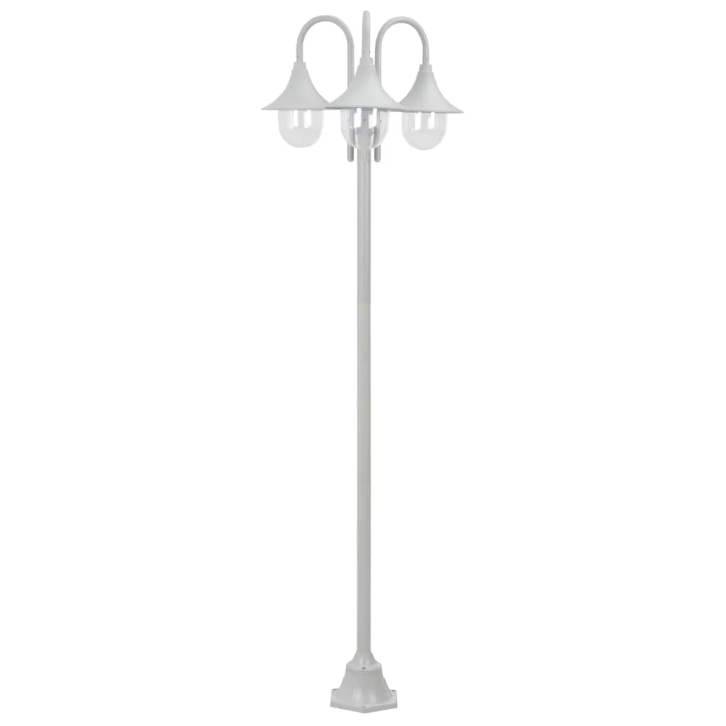 vidaXL Lampione da Giardino E27 220 cm in Alluminio 3 Lampade Bianco