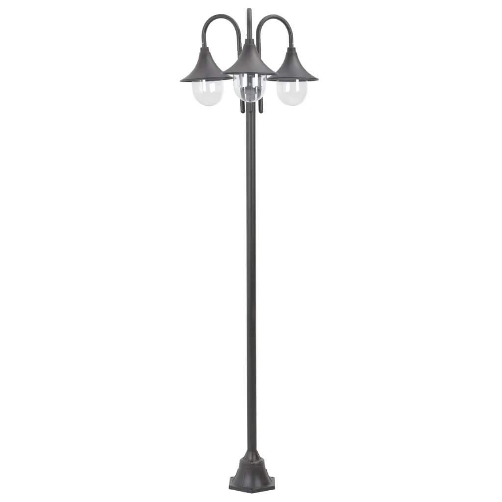 vidaXL Lampione da Giardino E27 220 cm Alluminio 3 Lampade Bronzo