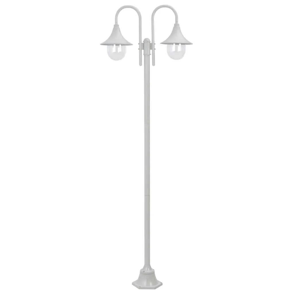 vidaXL Lampione da Giardino E27 220 cm Alluminio 2 Lampade Bianco