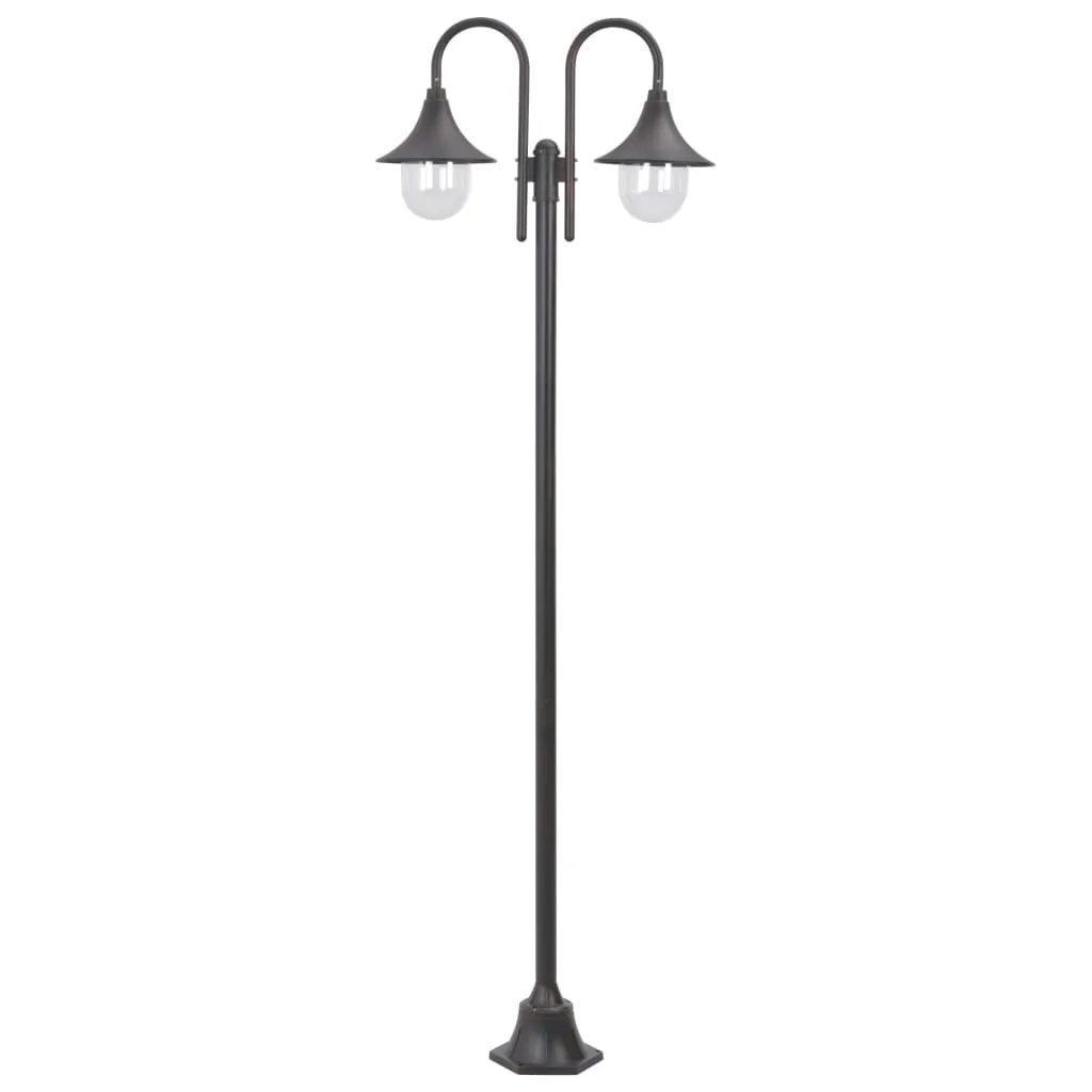 vidaXL Lampione da Giardino E27 220 cm in Alluminio 2 Lampade Bronzo