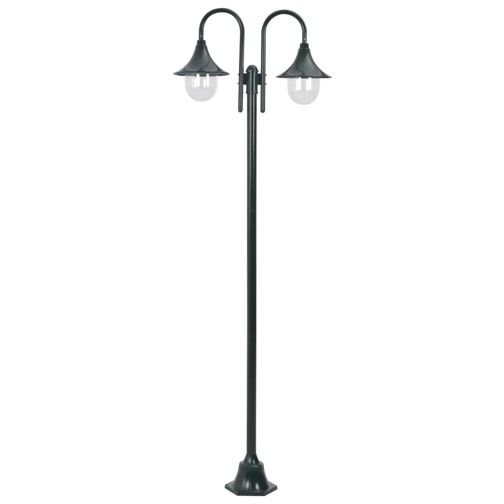 vidaXL Lampione da Giardino E27 220 cm Alluminio 2 Lampade Verde Scuro