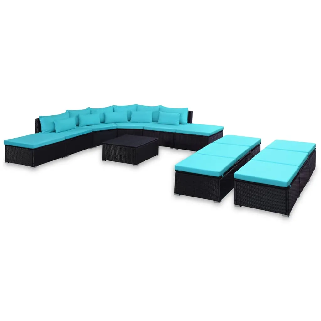 vidaXL Set Divani da Giardino 9 pz con Cuscini in Polyrattan Blu