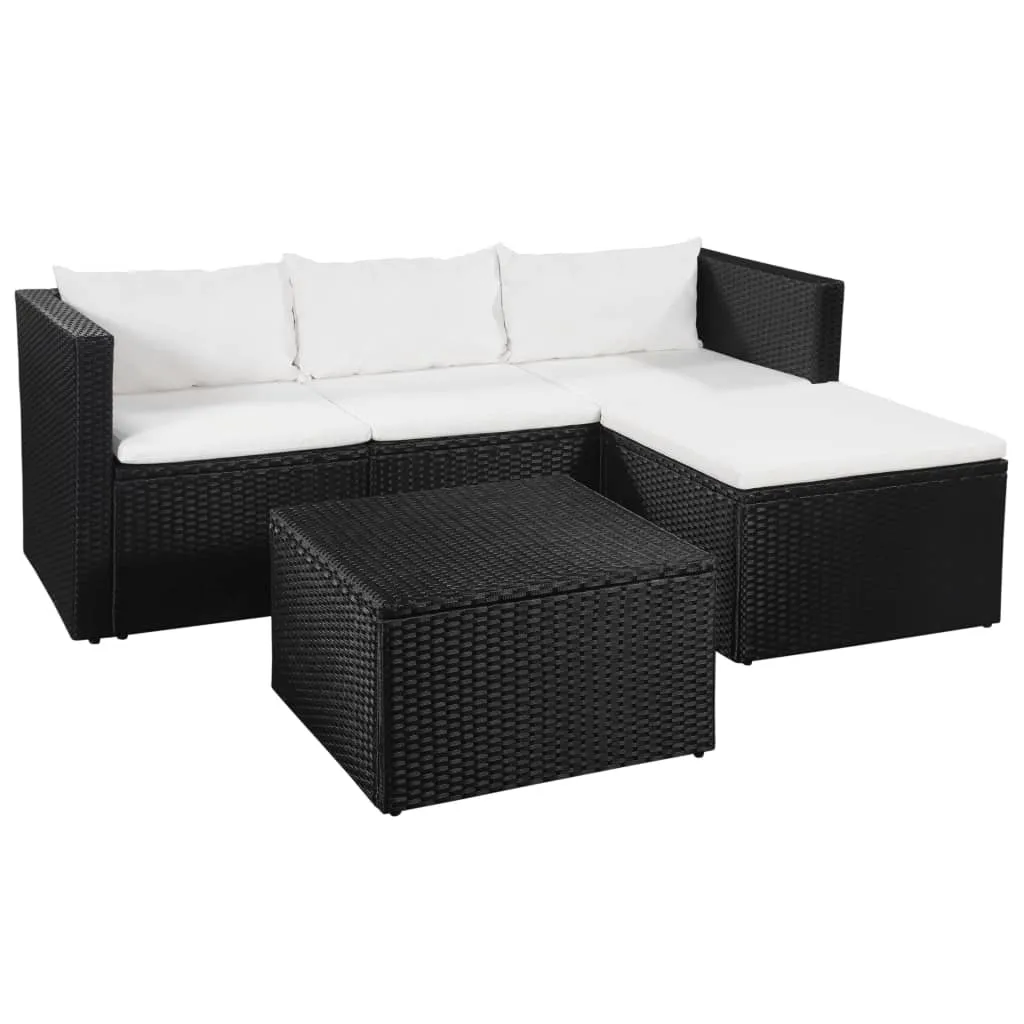 vidaXL Set Divani da Giardino 3 pz in Polyrattan Nero e Bianco