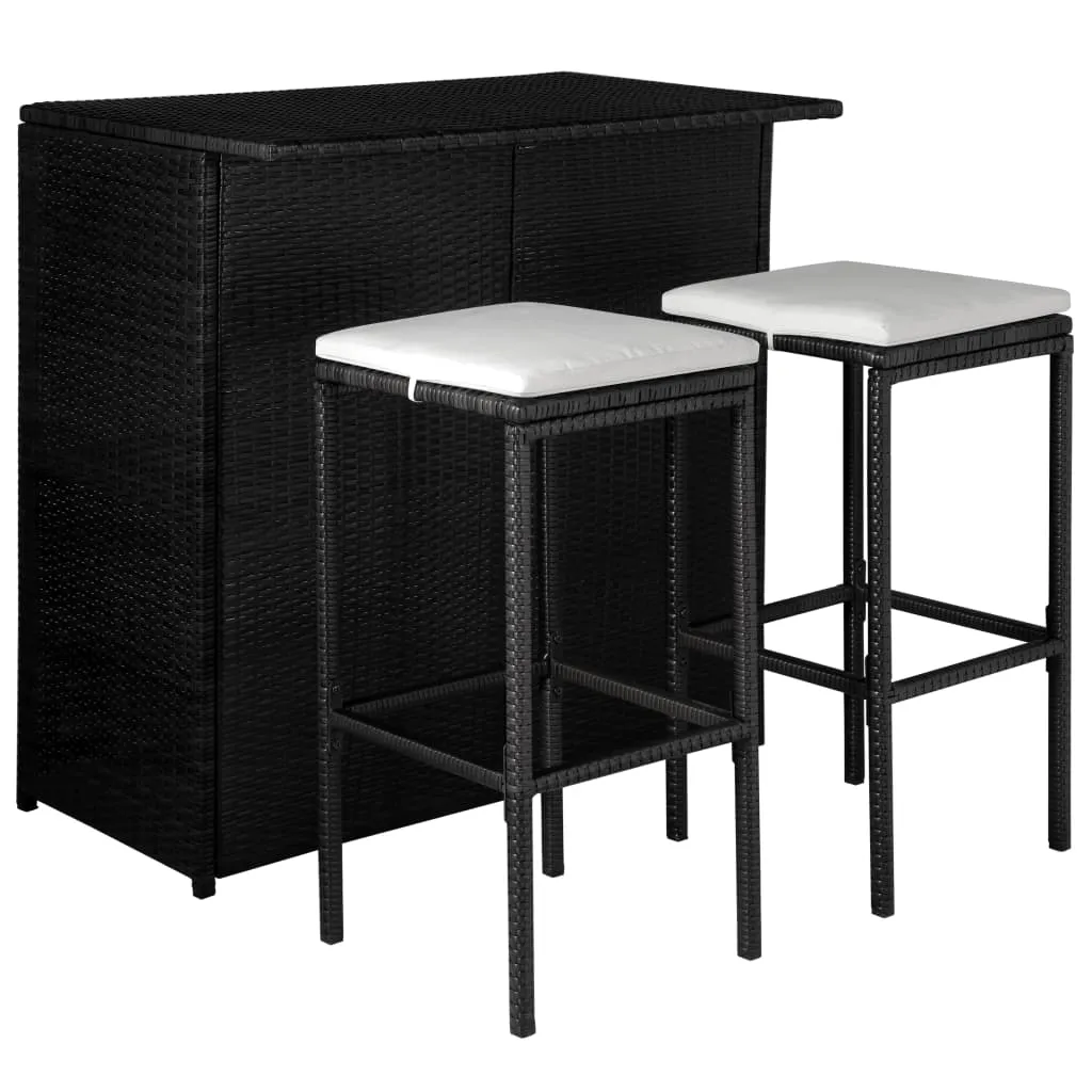 vidaXL Set da Bistrot 3 pz con Cuscini in Polyrattan Nero