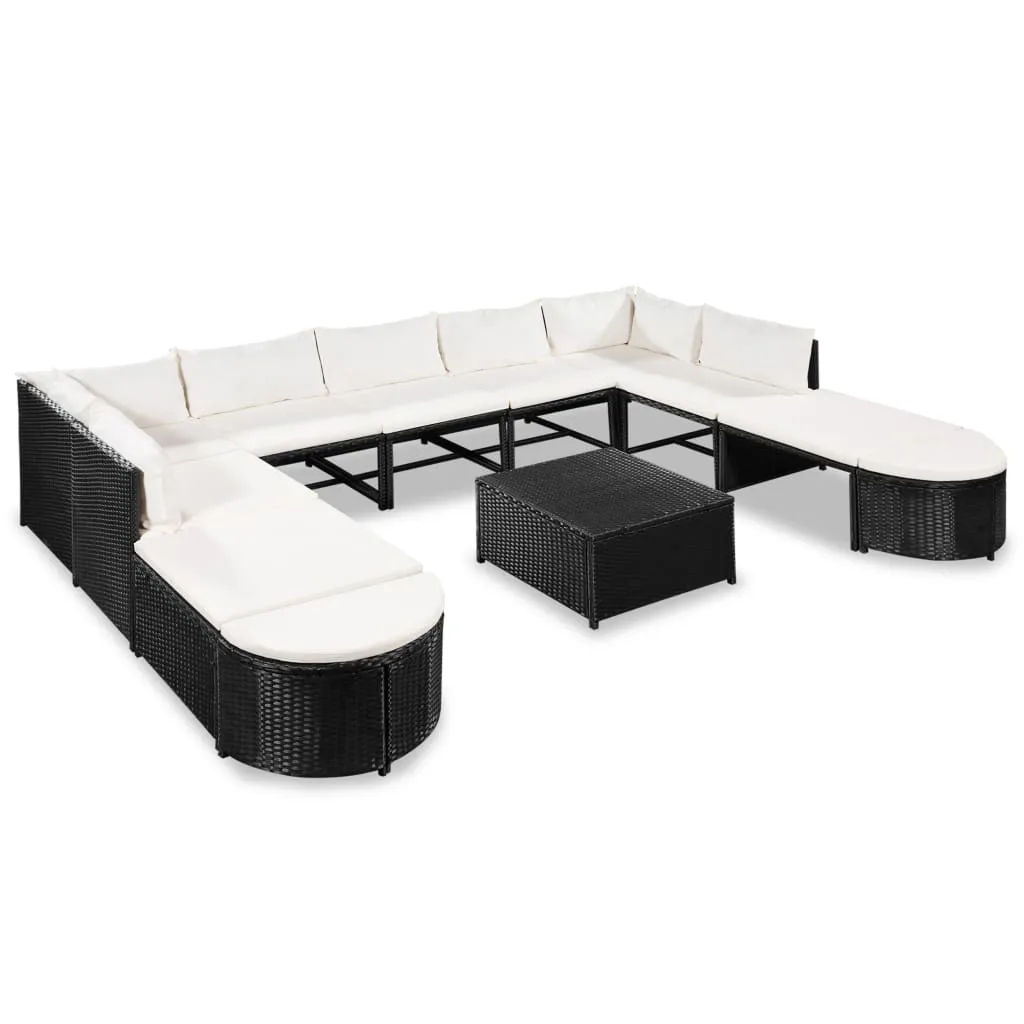 vidaXL Set Divani da Giardino 12 pz con Cuscini in Polyrattan Nero