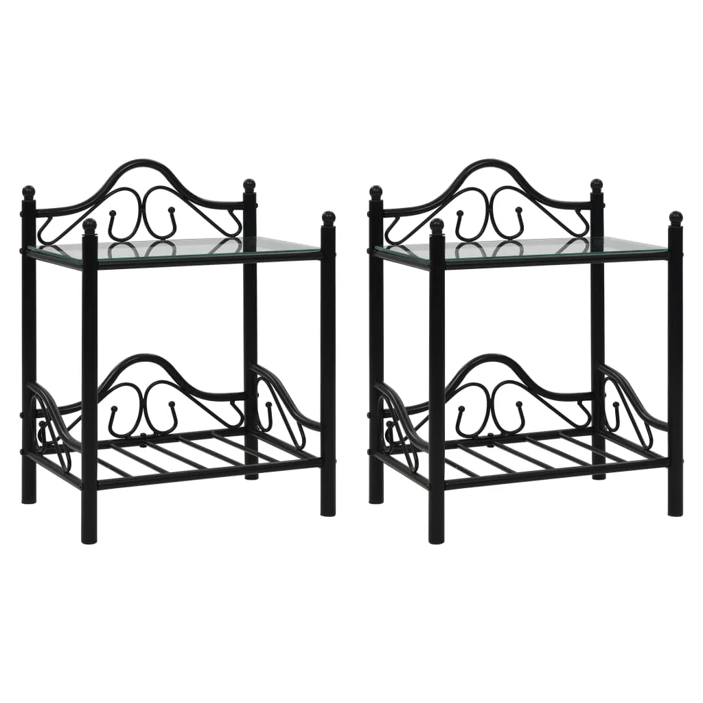 vidaXL Comodini Set 2pz in Acciaio e Vetro Temperato 45x30,5x60cm Nero