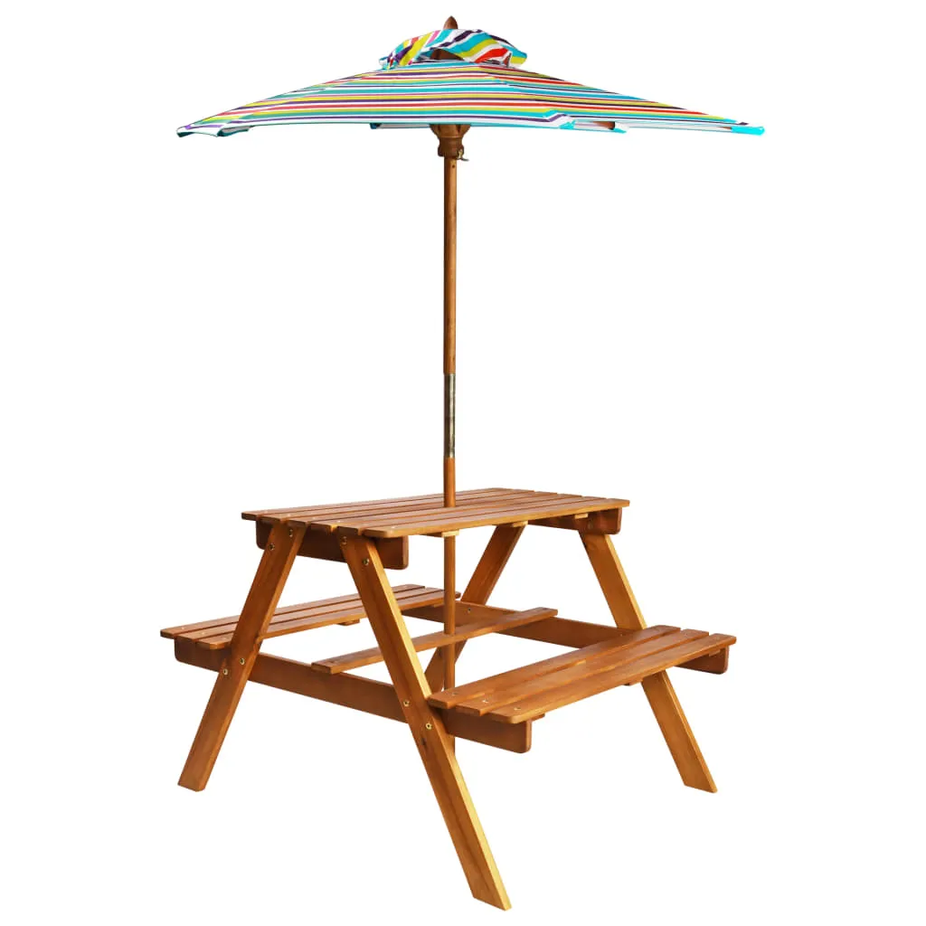 vidaXL Tavolo Picnic per Bambini con Ombrellone 79x90x60cm in Acacia