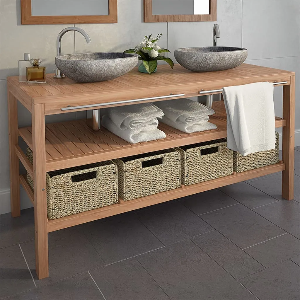 vidaXL Mobile per Lavabo con 4 Cesti in Massello di Teak 132x45x75 cm