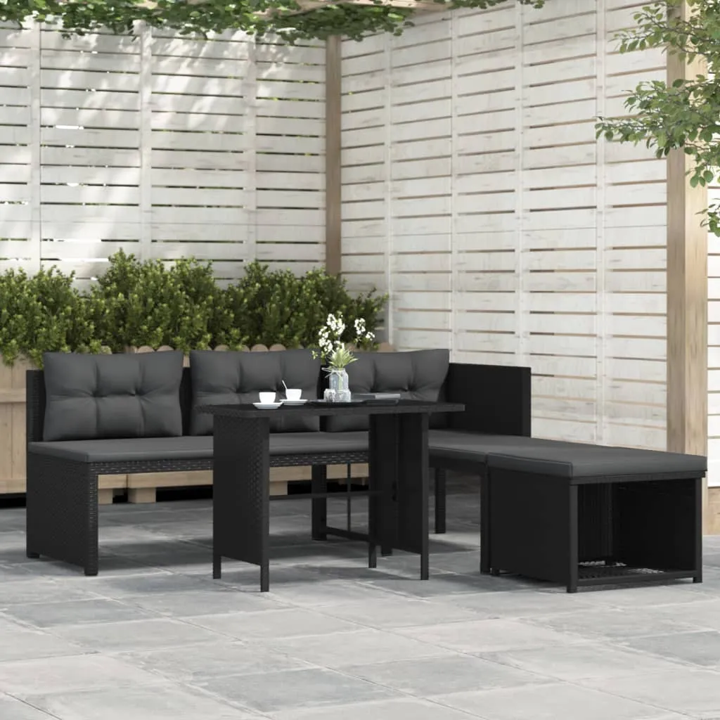 vidaXL Set Divani da Giardino 4 pz in Polyrattan Nero