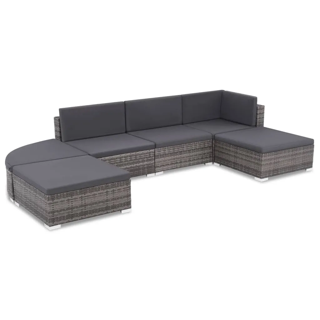 vidaXL Set Divani da Giardino 6 pz con Cuscini in Polyrattan Grigio