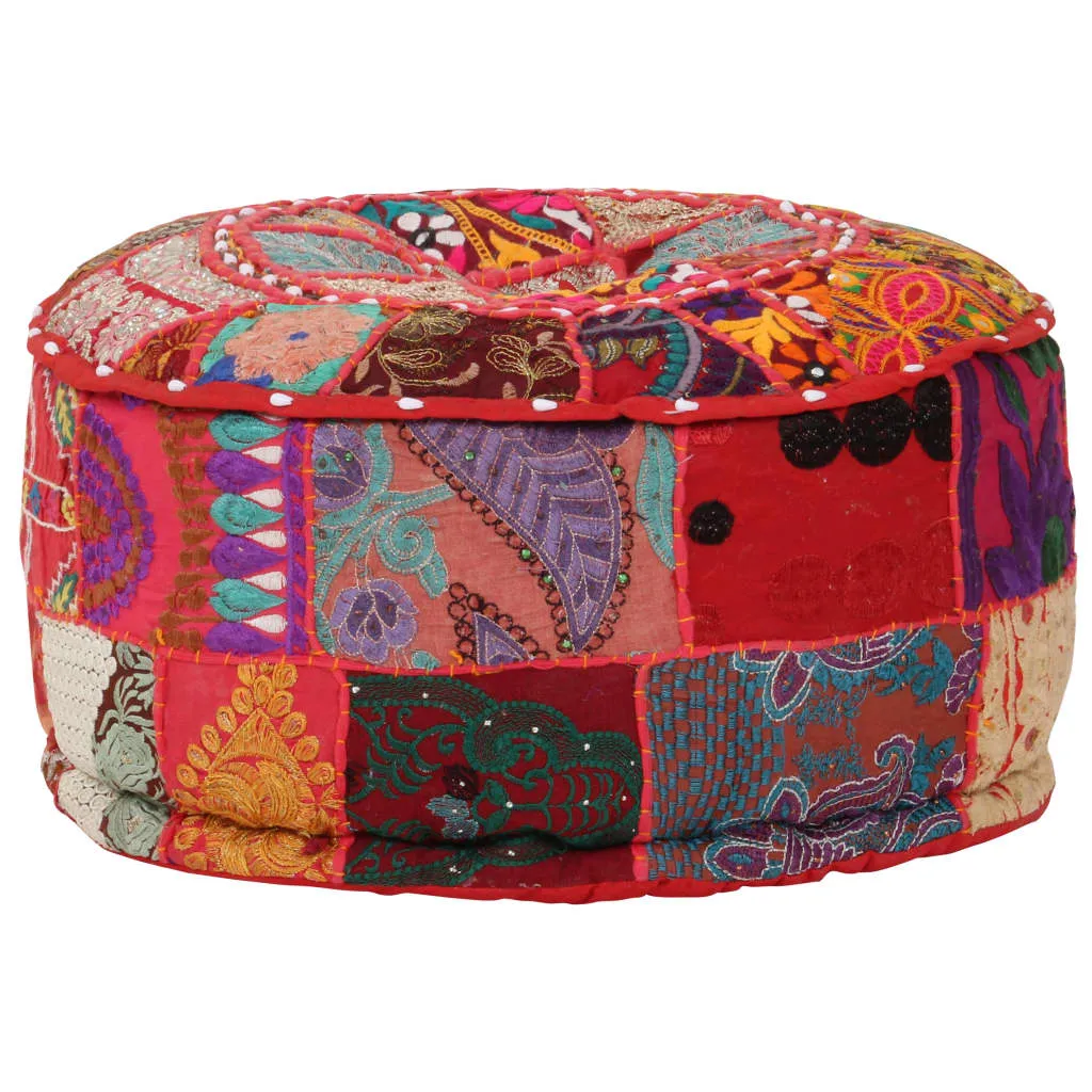 vidaXL Pouf Patchwork Rotondo Fatto a Mano in Cotone 40x20 cm Rosso