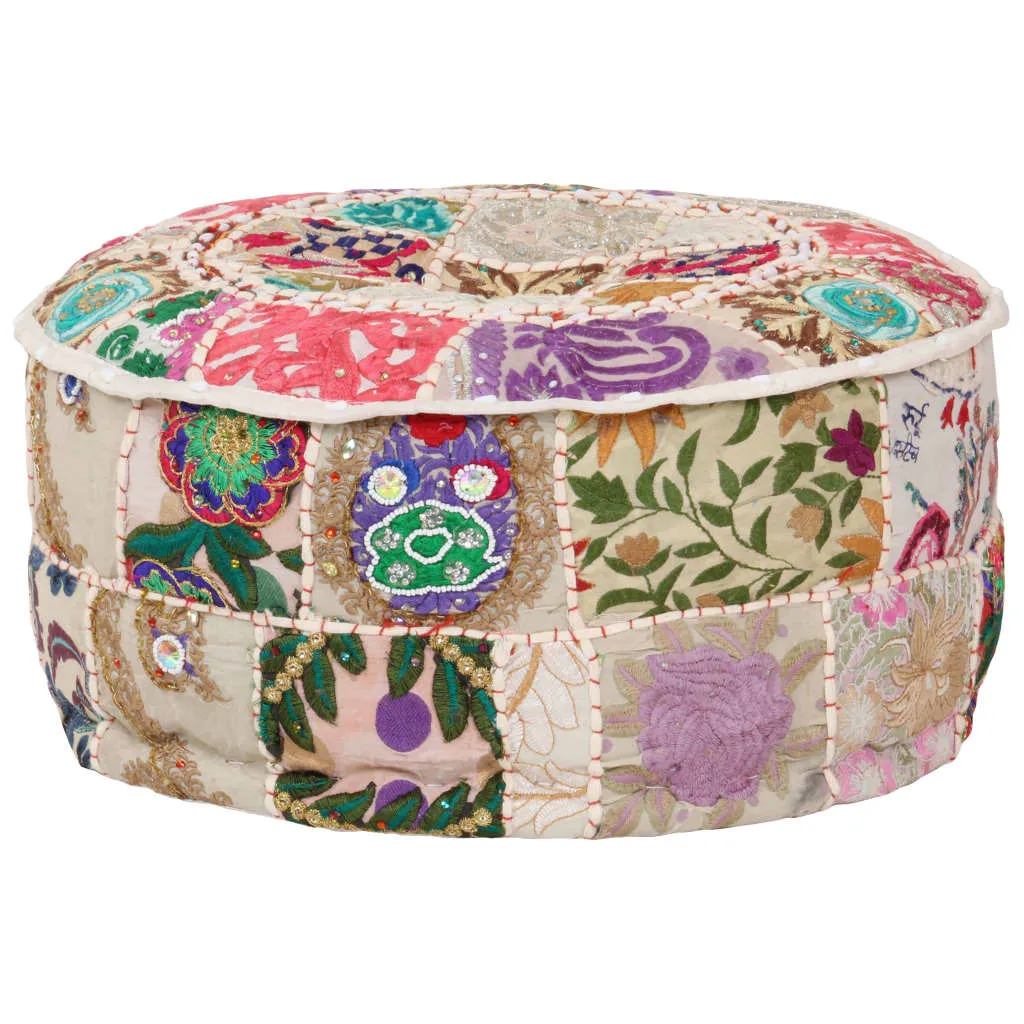 vidaXL Pouf Patchwork Rotondo Fatto a Mano in Cotone 40x20 cm Beige