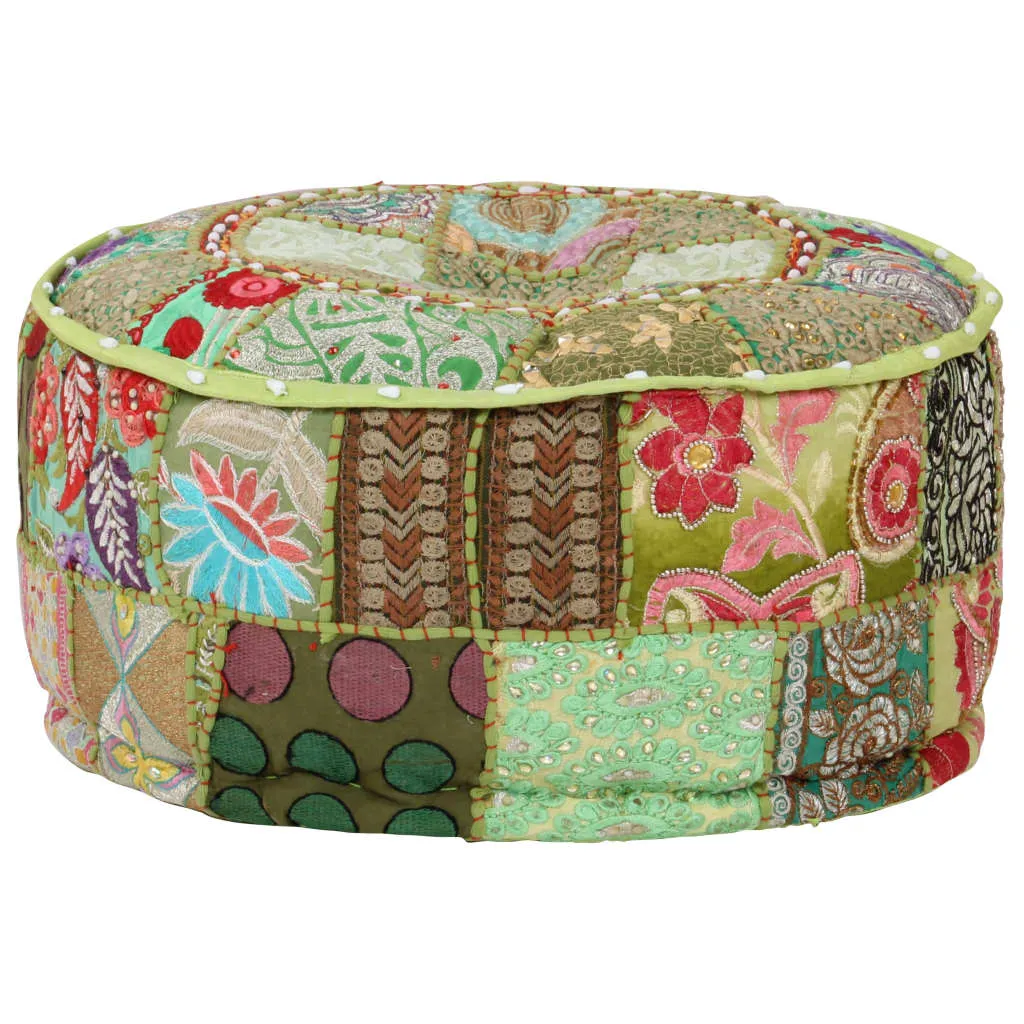 vidaXL Pouf Patchwork Rotondo Fatto a Mano in Cotone 40x20 cm Verde