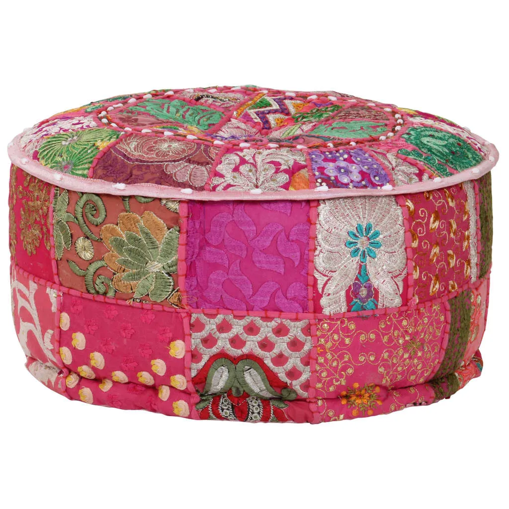 vidaXL Pouf Patchwork Rotondo Fatto a Mano in Cotone 40x20 cm Rosa