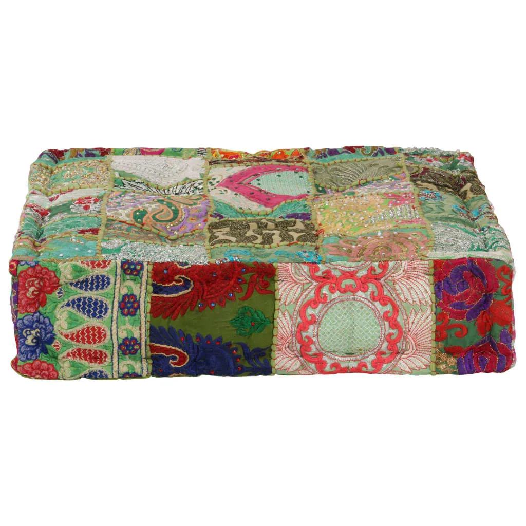 vidaXL Pouf Patchwork in Cotone Fatto a Mano Quadrato 50x50x12cm Verde