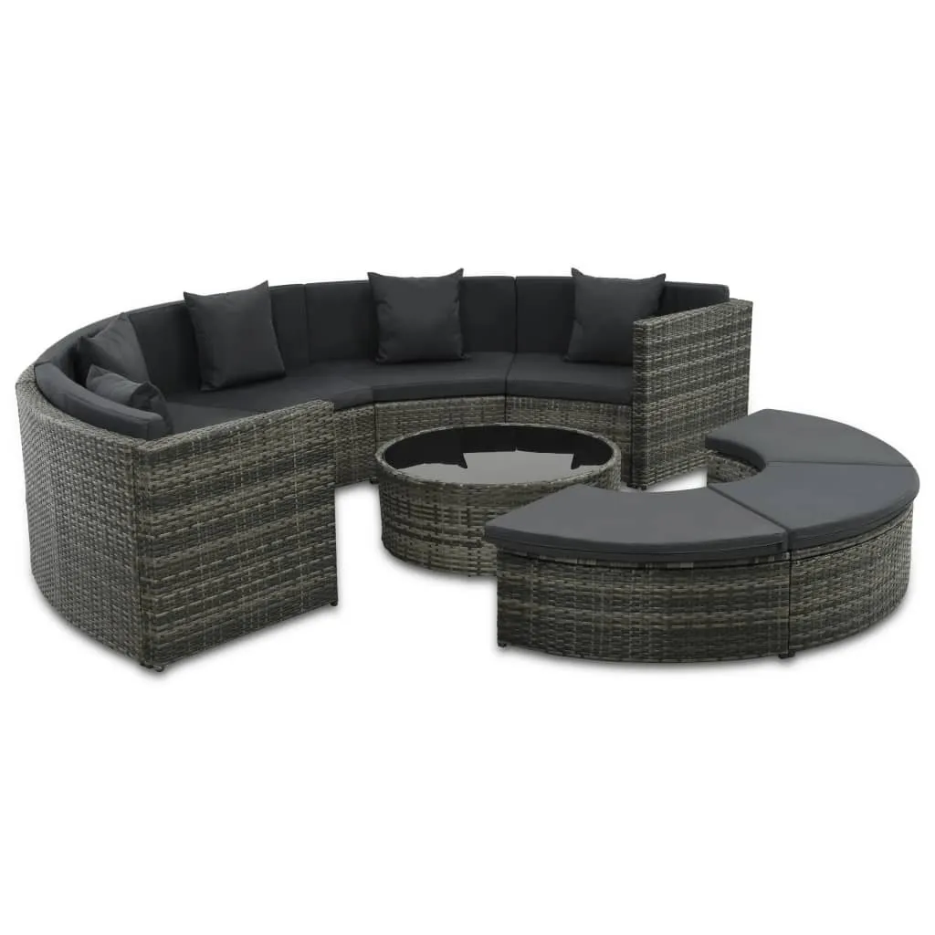 vidaXL Set Divani da Giardino 7 pz con Cuscini in Polyrattan Grigio