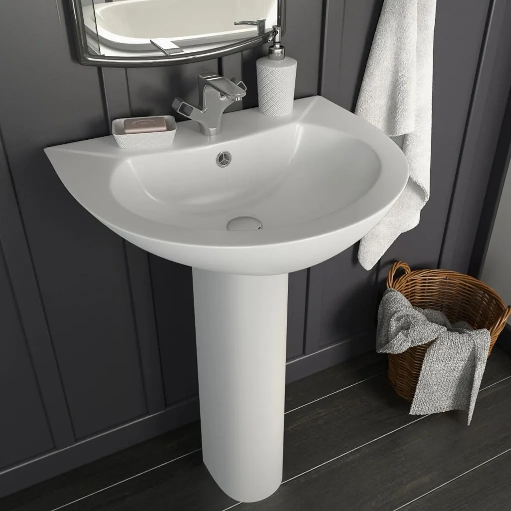 vidaXL Lavandino a Colonna in Ceramica Bianca 520x440x190 mm