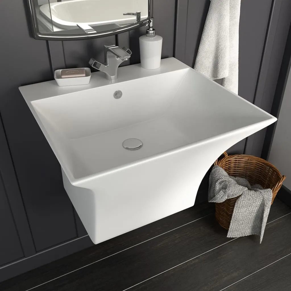 vidaXL Lavabo a Parete in Ceramica Bianco 500x450x410 mm