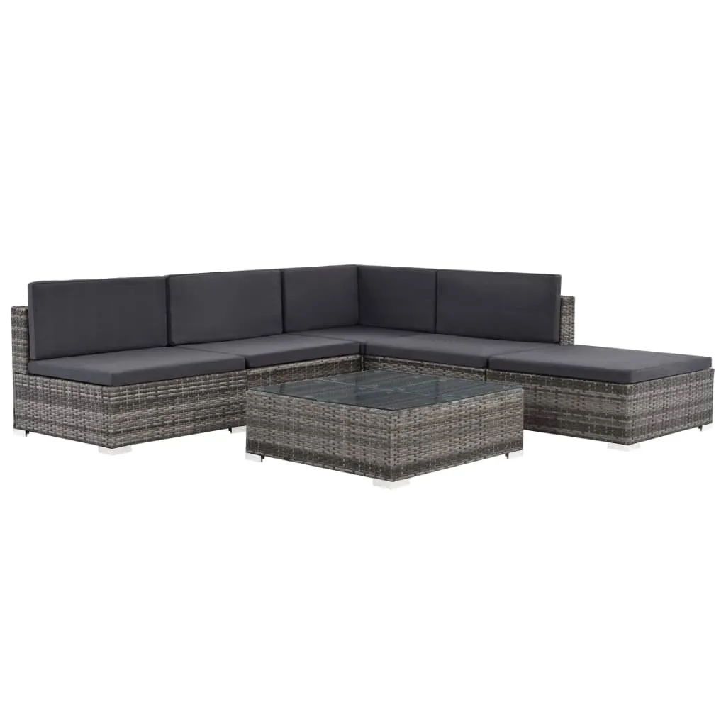 vidaXL Set Divani da Giardino 6 pz con Cuscini in Polyrattan Grigio