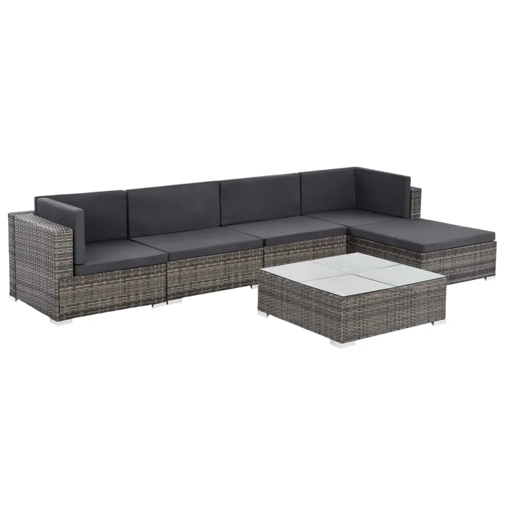 vidaXL Set Divani da Giardino 6 pz con Cuscini in Polyrattan Grigio