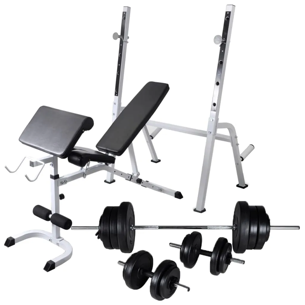 vidaXL Panca Multifunzione con Rack Bilanciere e Set Manubri 60,5 kg